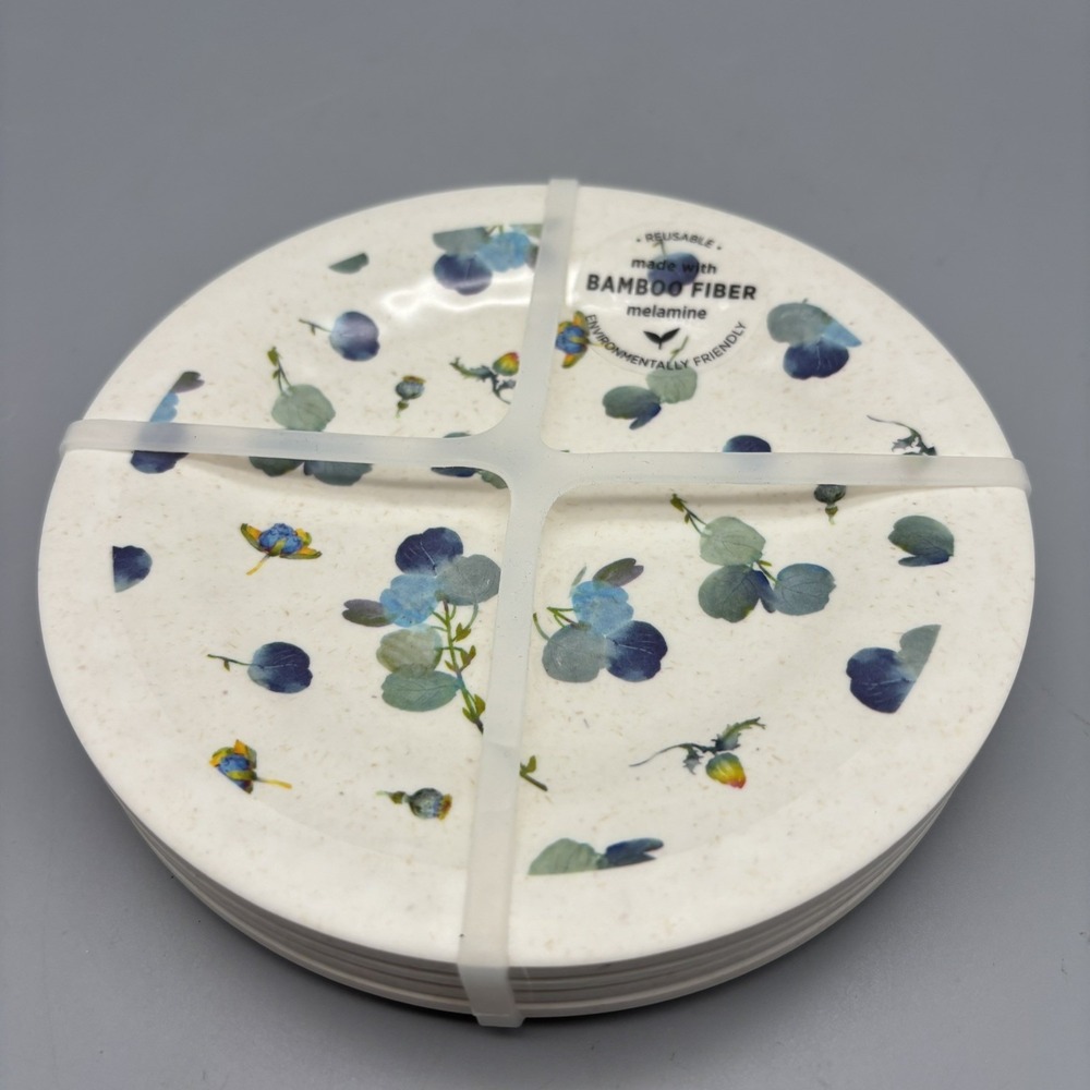 NWT CRAIG LUECK FOR DEMDACO MELAMINE SET OF 4 APPETIZER PLATES ~ BLUE POPPIES